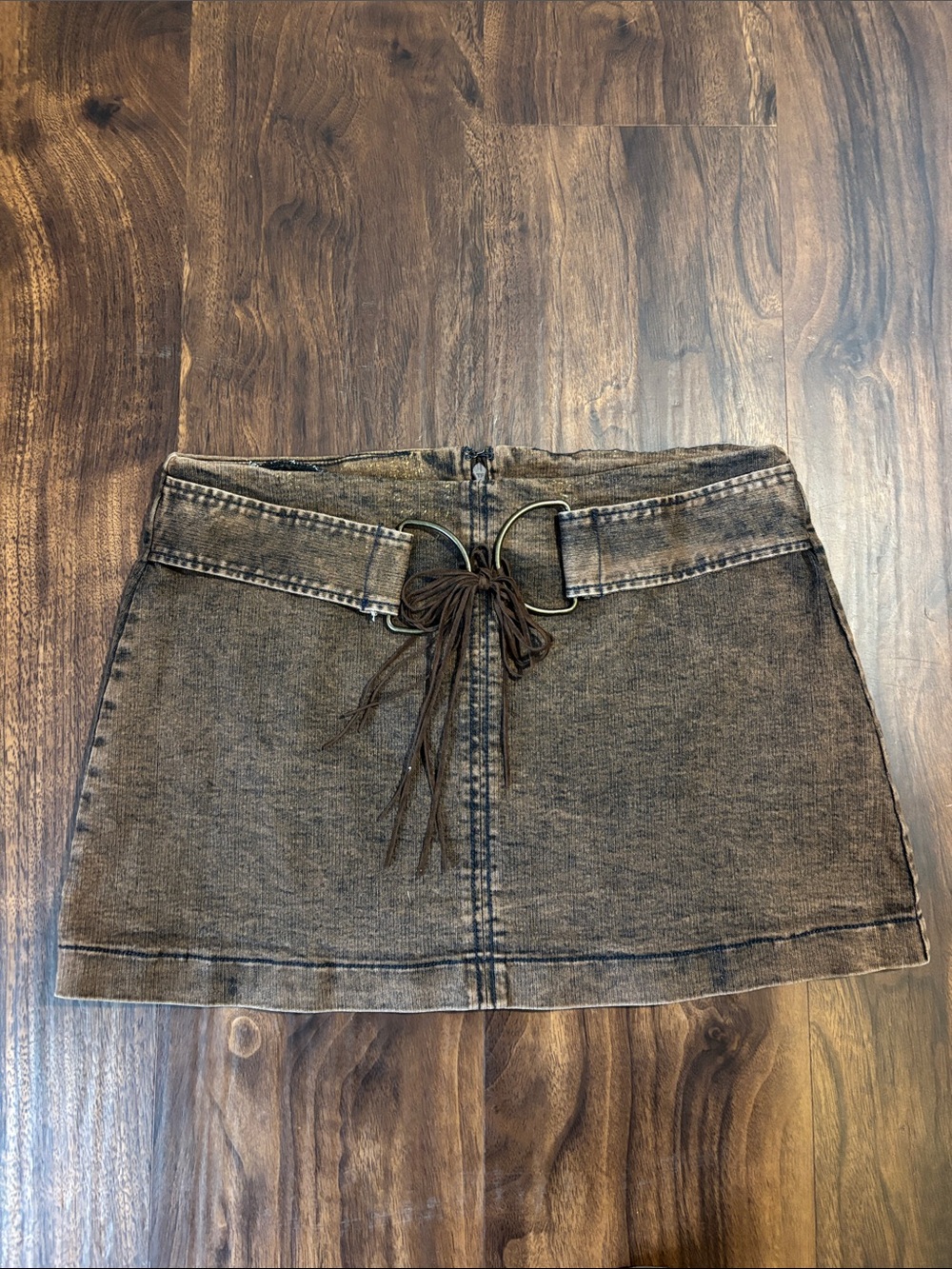 Silence + Noise Brown Washed Stretchy Denim Mini skirt